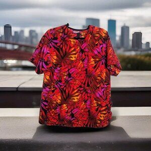 Silky Scrubs Women’s MED Scrub Top Hawaiian Patterned Short Sleeve Pockets